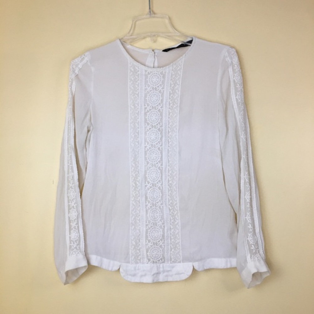 Zara Basics Chiffon & Lace Long Sleeve Blouse XS